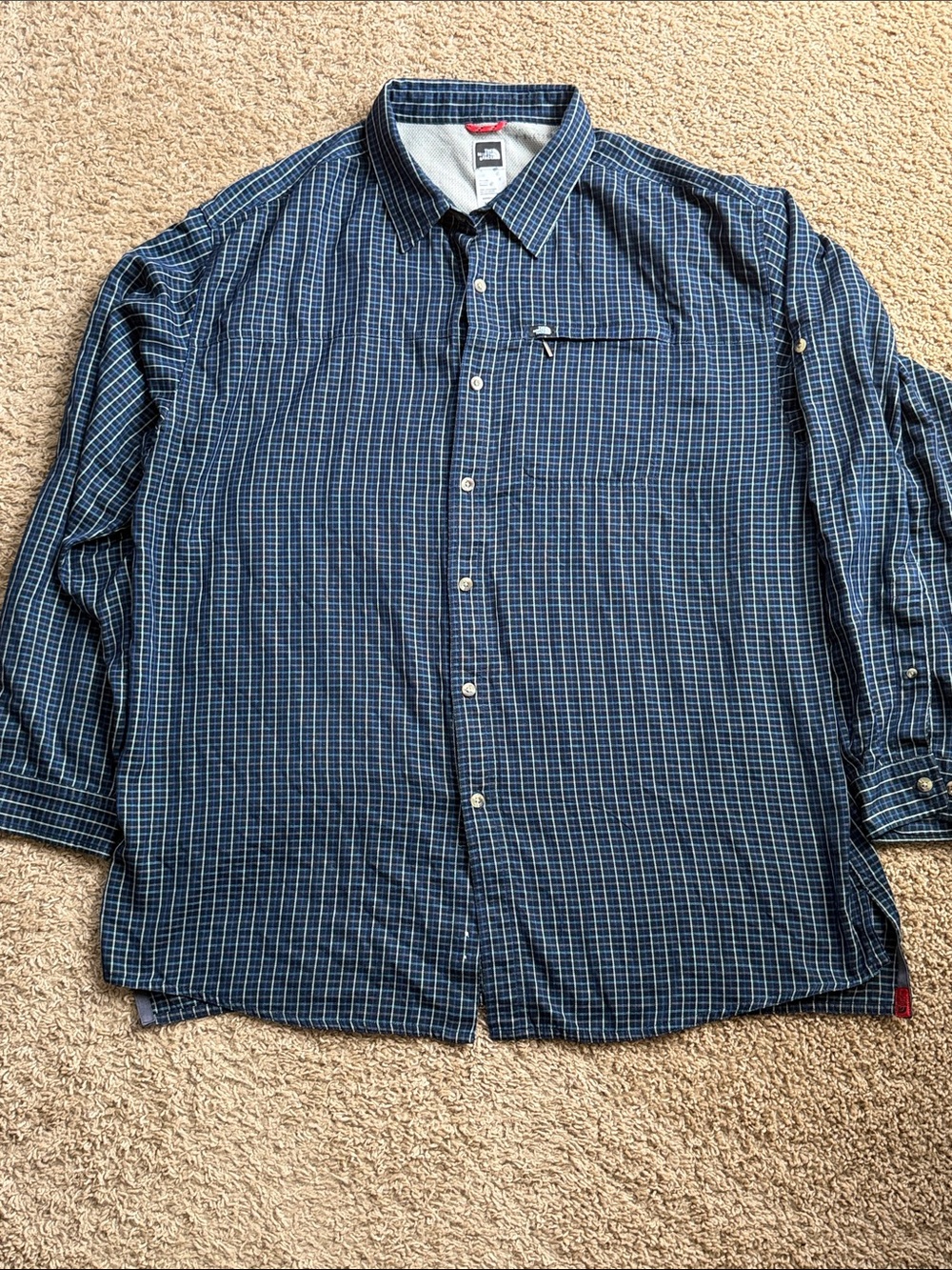 EUC Men's The North Face Plaid Black/Blue Long Sleeve Button Down Shirt Size XXL